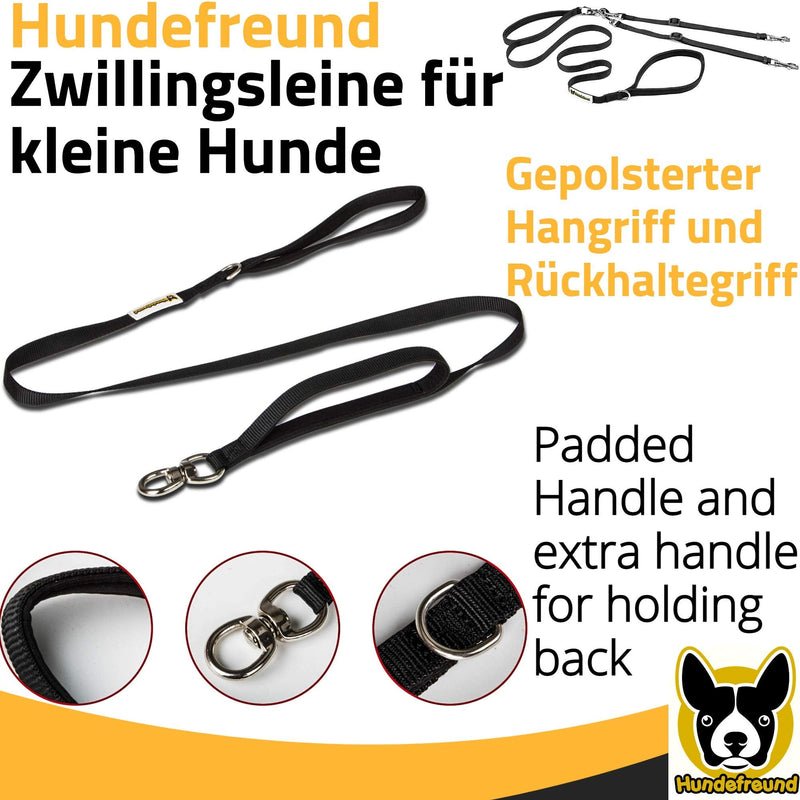 Twin leash for two small dogs | Adjustable double nylon leash for dogs up to 30 kg black - PawsPlanet Australia