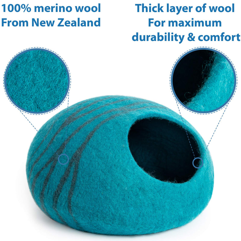 MEOWFIA Premium Cat Bed Cave (Large) - Eco Friendly 100% Merino Wool Beds for Cats and Kittens Aquamarine - PawsPlanet Australia