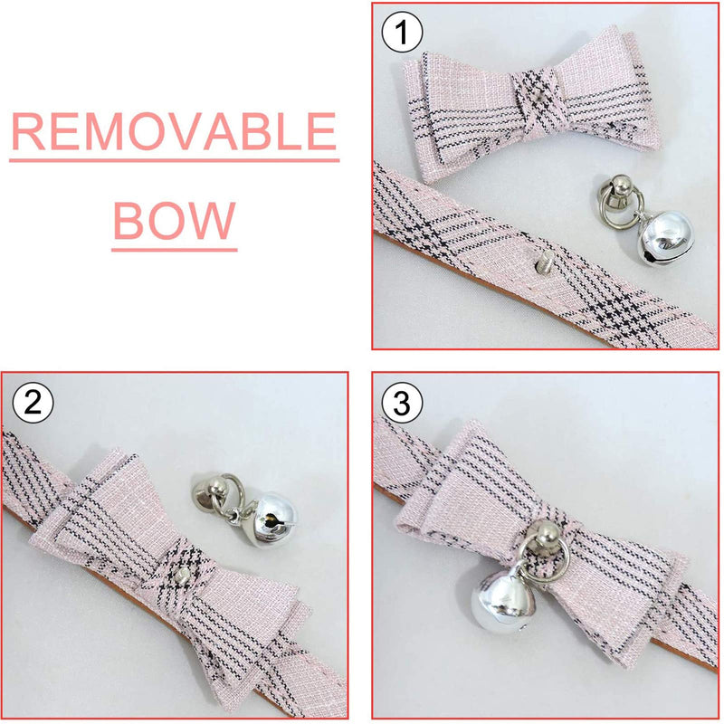 N\O 2 Pieces Cat Collar with Bell and Bow Tie, Metal Clasp Adjustable Collars, Adjustable Pet Collars, Cute Plaid Patterns, Adjustable from 22-32cm, for Cats Puppy Small Medium Dogs(Pink, Black) - PawsPlanet Australia