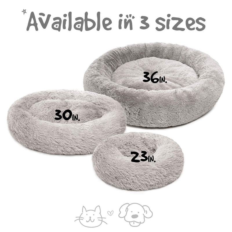 Friends Forever Donut Cat Bed, Faux Fur Dog Beds for Medium Small Dogs - Self Warming Indoor Round Pillow Cuddle Grey - PawsPlanet Australia