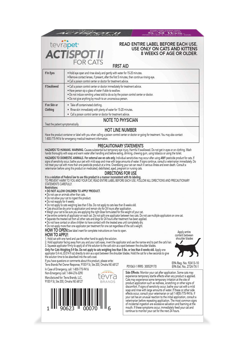 [Australia] - TevraPet Actispot II Flea Prevention for Cats- 6 doses 5-9 lbs 