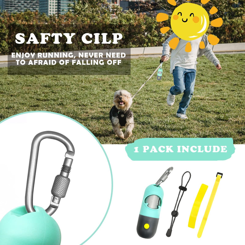 Dog Poop Bag Holder with LED Flashlight| Doggy Poo Bags Dispenser for Leash| Pet Waste Bags Carrier| Bags Carabiner Clasp LR44 Button Cells Included 1 Holder 15 Bags Green - PawsPlanet Australia