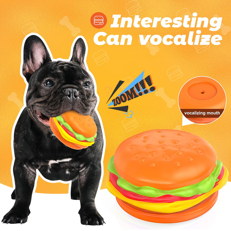 RUXAN Indestructible Dog Toy for Aggressive Chewers, Durable Teeth Cleaning Toy with Squeaky, Toughest Natural Rubber Dog Toy for Medium/Large Dogs Orange - Burger - PawsPlanet Australia