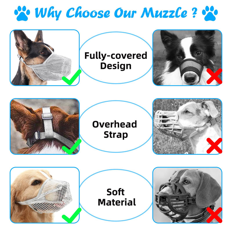 Dog Muzzle, Nylon Mesh Dog Muzzle, Breathable Pet Muzzle, Adjustable Dog Muzzle, Prevents Biting, Chewing and Barking(Gray) - PawsPlanet Australia