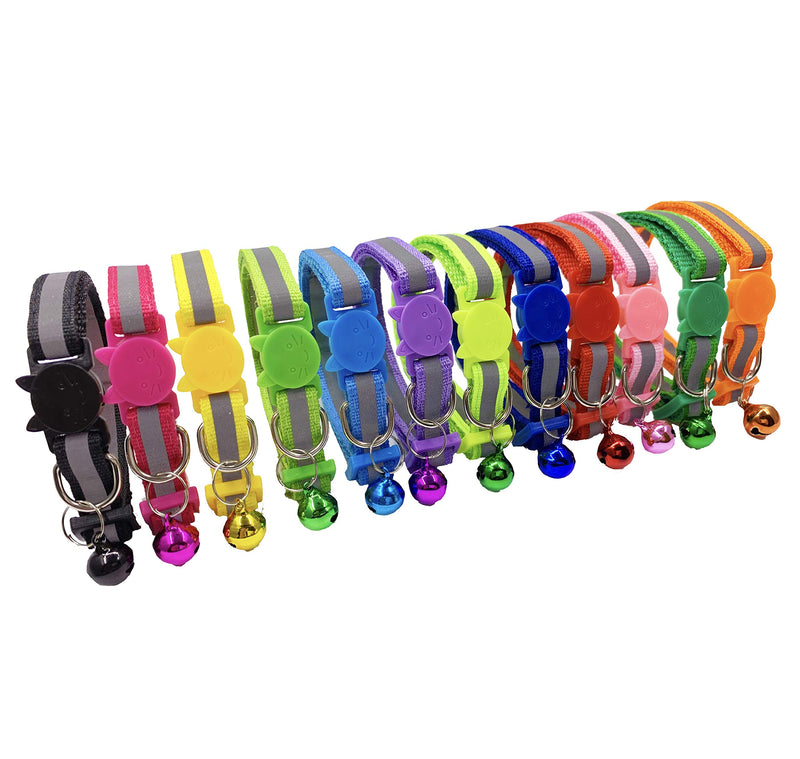 [Australia] - PACCOMFET 12 Pcs Breakaway Cat Collar Nylon Reflective Cat Collar with Bell, Multicolor, Safe and Durable 