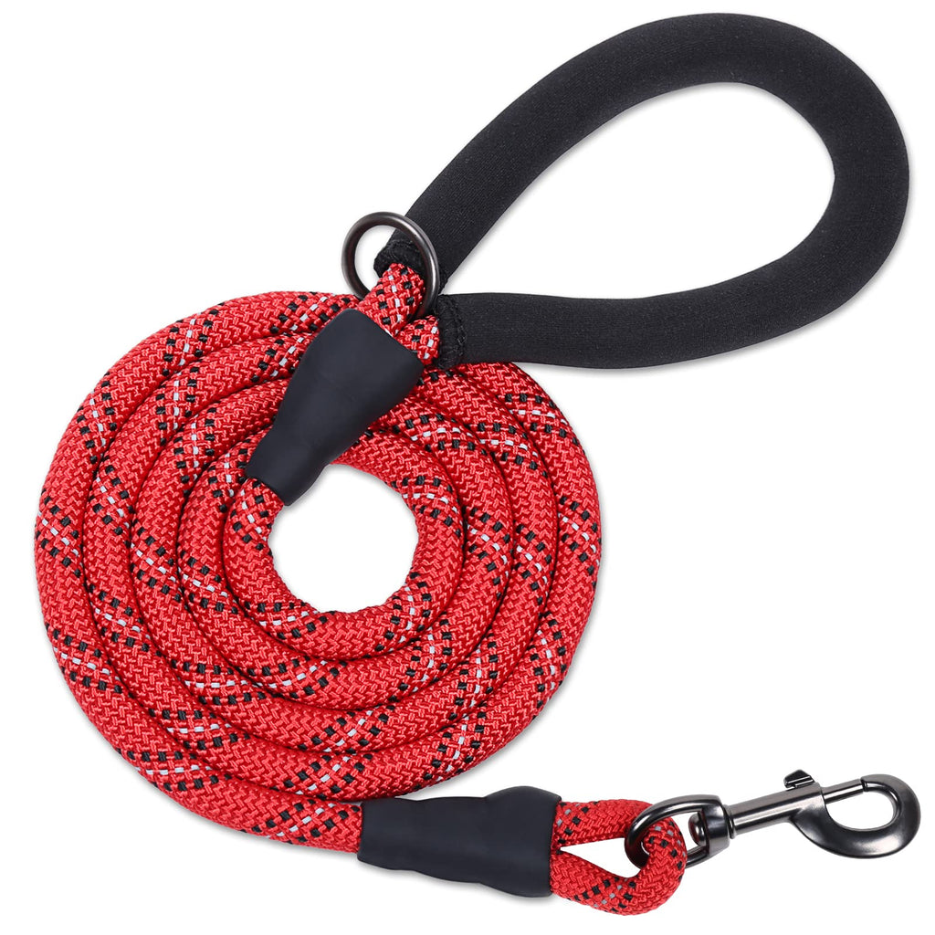 VIVAGLORY Strong Rope Dog Lead with Thick Neoprene Padded Handle, 180CM Reflective Walking and Training Lead for Medium and Large Dogs, Red 180 x 1.2cm - PawsPlanet Australia