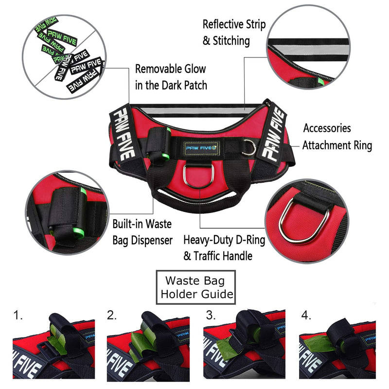 [Australia] - Paw Five CORE-1 Reflective No-Pull Dog Harness with Built-in Waste Bag Dispenser Adjustable Padded Control for Medium and Large Dogs, X-Large (Girth: 39" - 48") Lava Red 