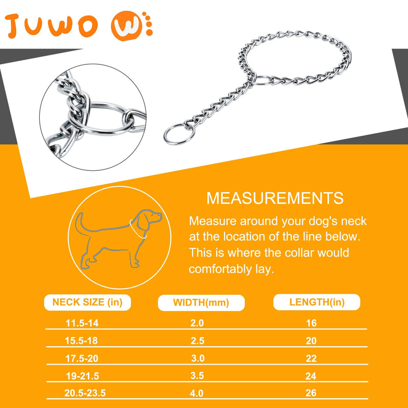 JuWow Chain Dog Training Choke Collar, Adjustable Stainless Steel Chain Slip Collar, Strong, Durable, Weather Proof, Tarnish Resistant Metal Chain, Best for Small Medium Large Dogs 16 x 0.79 Inch(Pack of 1) - PawsPlanet Australia