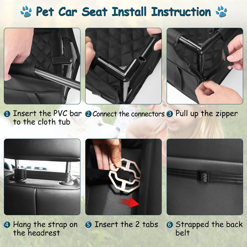 HIPPIH Small Dog Car Seat, Upgraded Booster Seat for Car with Whole Sturdy PVC Bars Frame, Pet Car Seat for Medium Dogs Under 11 lb, Waterproof Anti-Skid Mat Included All Black - PawsPlanet Australia