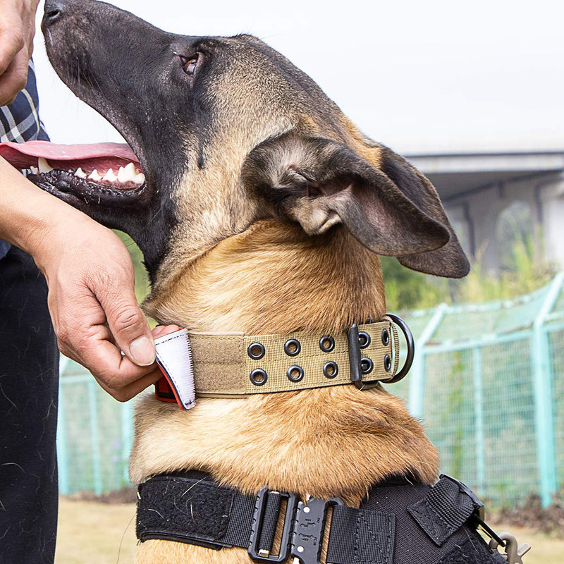 Shidan Military Training Heavy Duty Tactical Nylon Dog Collar with Metal D Ring & Buckle X-Large Khaki - PawsPlanet Australia