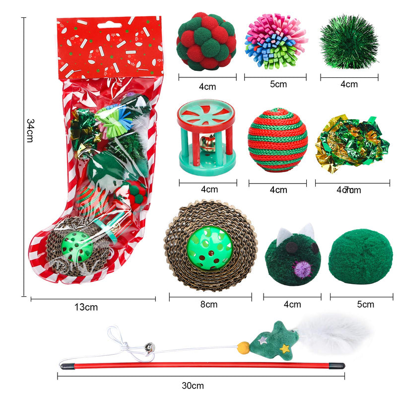 [Australia] - Sanlebi Christmas Cat Toys Stocking - 10 PCS Pet Cat Chasing Interactive Feather Cat Toys X-mas Gift Set for Kitten Kitty 