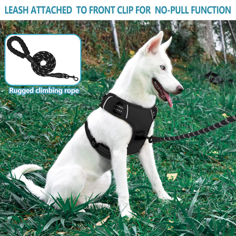 No Pull Dog Harness for Small Medium Large Dogs Adjustable Reflective Pet Vest with Front clip Handle Padded dog harness and lead set best for outdoor Training and walking Black S - PawsPlanet Australia