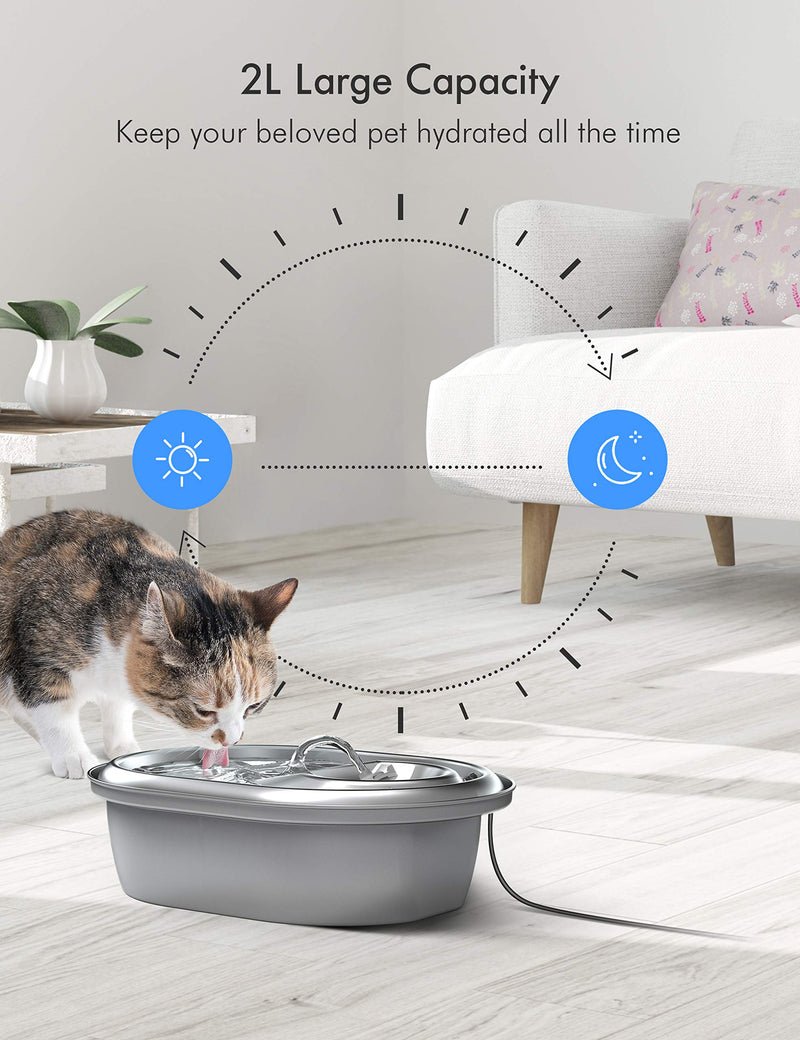 PETLIBRO Cat Water Fountain Stainless Steel, 2L Pet Water Fountain, Adjustable Water Flow Cat Fountain, Ultra-Quiet Dog Water Fountain with Filters,Automatic Dog Water Dispenser for Cats & Dogs - PawsPlanet Australia