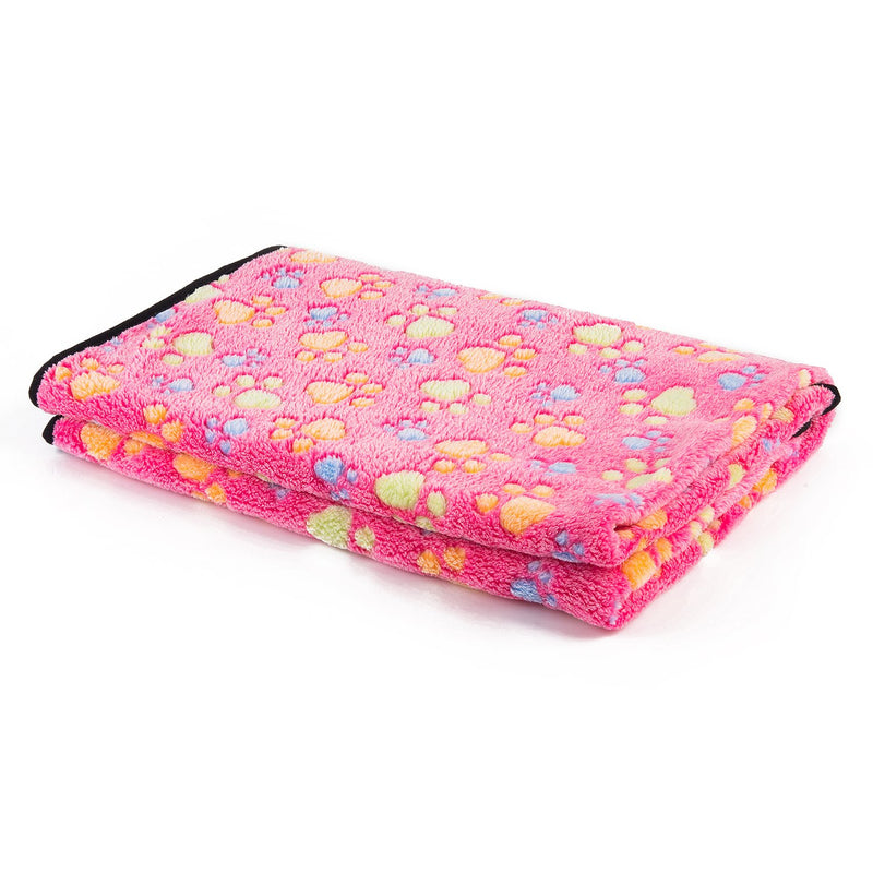 [Australia] - KIWITATA Super Soft Warm Puppy Dog Blanket Fleece Pet Dog Cat Sleep Bed Blankets Cover Mat with Paw Print for Kitties Puppies Guinea Pig Small Pink 