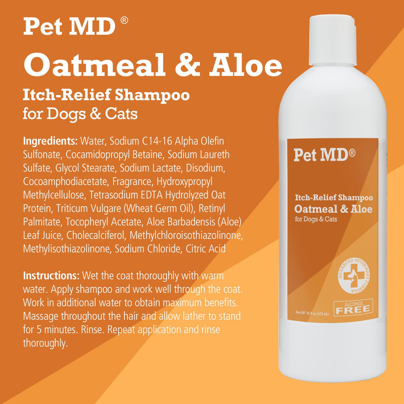 [Australia] - Pet MD - Oatmeal Dog Shampoo Cats and Dogs for Itch Relief and Moisturizer for Dry Skin and Coat - 16 Oz 