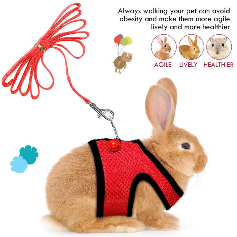 SATINIOR 2 Pieces Guinea Pig Harness and Leash Ferret Rats Hamster Soft Mesh Harness Leash Vest Set with Bell for Small Pet Rabbit Iguana Squirrel Chinchilla S Black, Red - PawsPlanet Australia