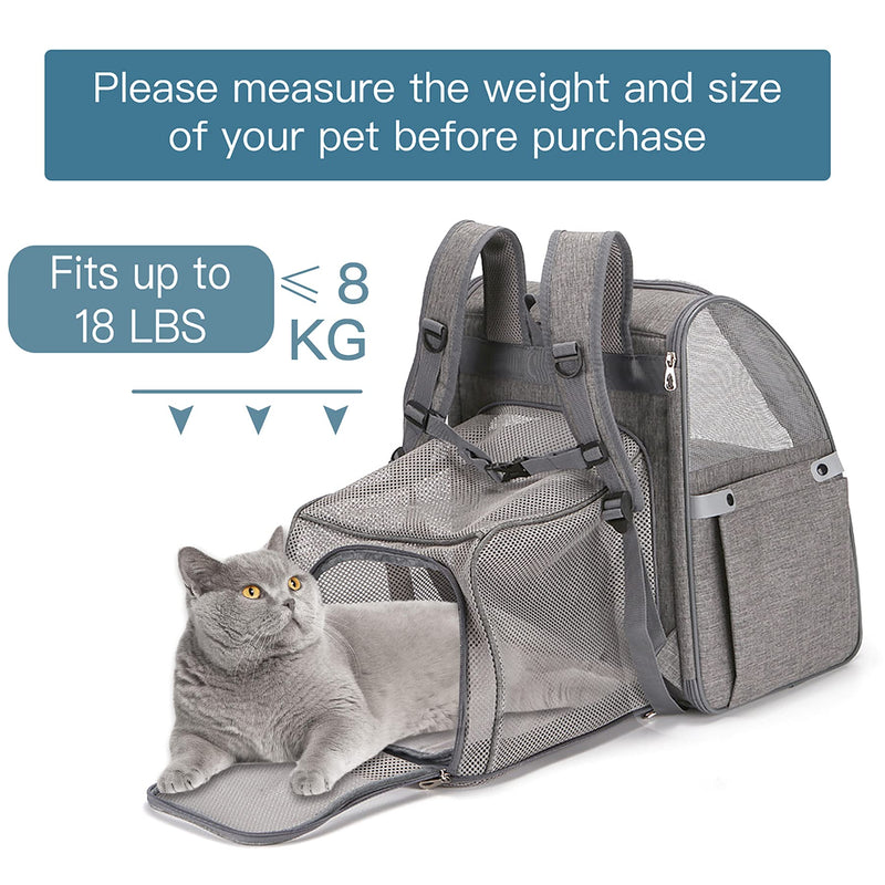 LAYJENSE Pet Carrier Backpack, Dog Carrier Backpack, Expandable with Breathable Mesh for Small Dogs Cats, Pet Backpack Bag for Travel, Hiking, Walking & Outdoor Use, Hold Pets Up to 18 Lbs Grey-1 - PawsPlanet Australia