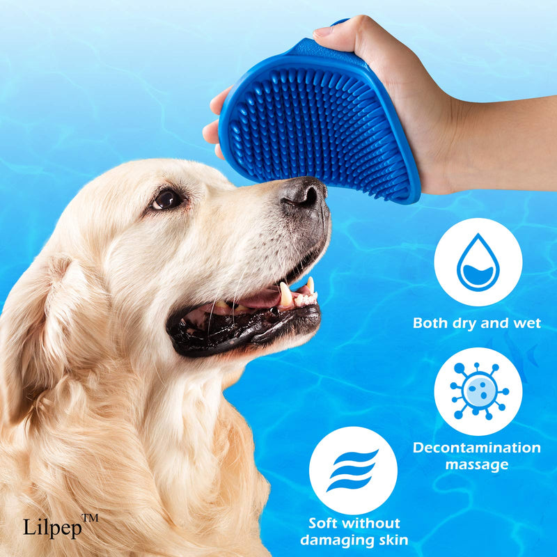 Dog Grooming Brush, Lilpep Pet Shampoo Bath Brush Soothing Massage Rubber Comb with Adjustable Ring Handle for Long Short Haired Dogs and Cats (Blue) blue - PawsPlanet Australia