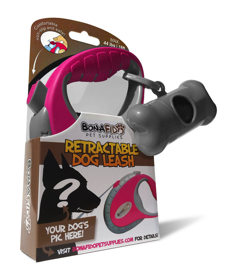 [Australia] - Retractable Dog Leash - Free Bonus Waste Bag Holder & 2 Free eGuides - 16' NO Burn Lead - Pets up to 44 lbs - Easy One Button Brake & Lock Safety System - Large Ergonomic Handle - Built to Last! Pink 