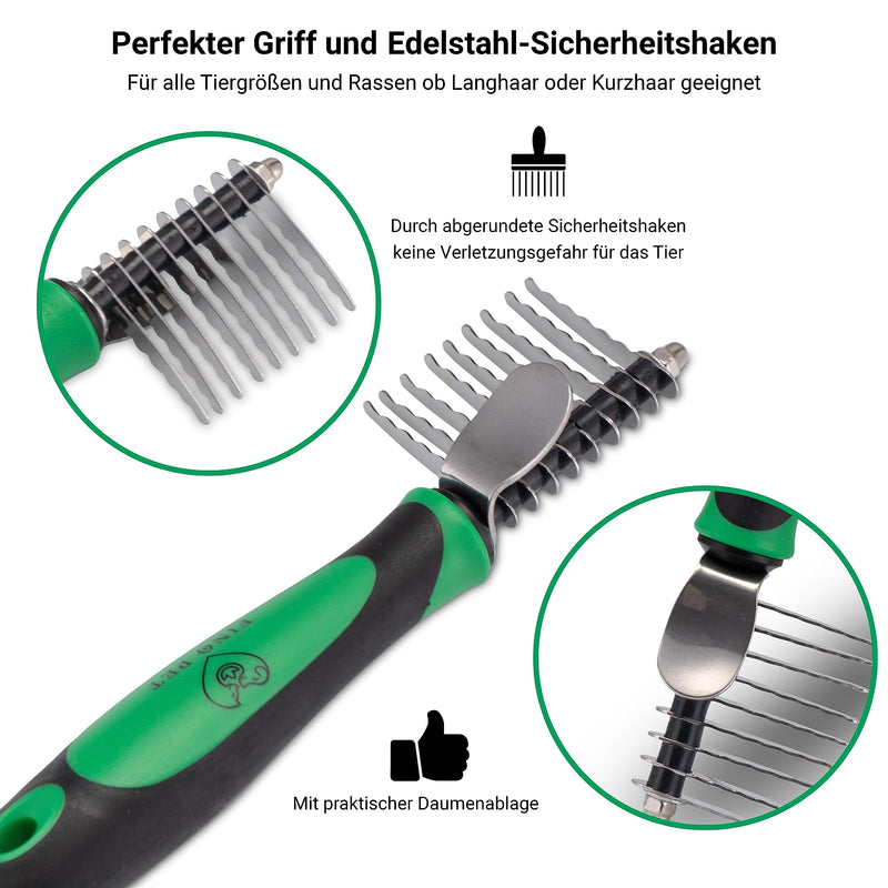 FinoPet set of 3 de-matting comb as dog comb/cat comb, XL lint roller and tick tweezers, de-matting rake/comb for all animal sizes, animal hair remover, automatic tick removal - PawsPlanet Australia