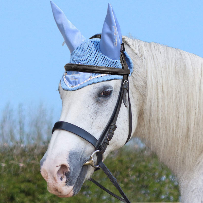 Harrison Howard Mission-on Rivet Elemented Fly Veil with Embroidery Accents-Cerulean with Classic Braid Cob (Medium) Cerulean with Classic Braid - PawsPlanet Australia