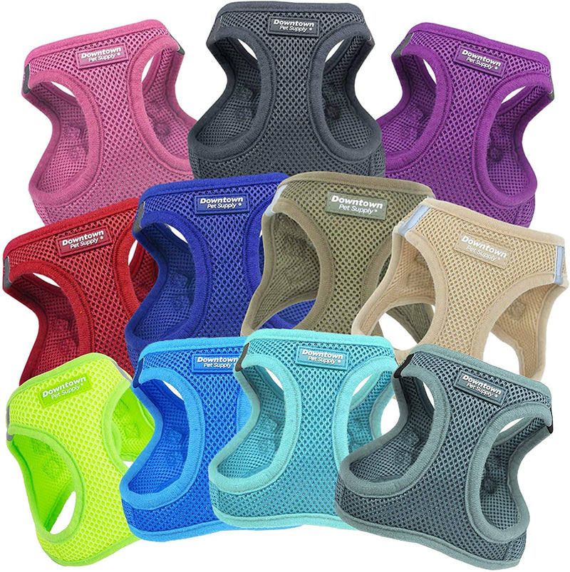 Downtown Pet Supply - Dog Harness for Small, Medium and Large Dogs No-Pull - Step in Dog Harness - Padded Mesh Fabric Dog Vest with Reflective Trim, Velcro and Buckle Straps XX-Small Titanium - PawsPlanet Australia