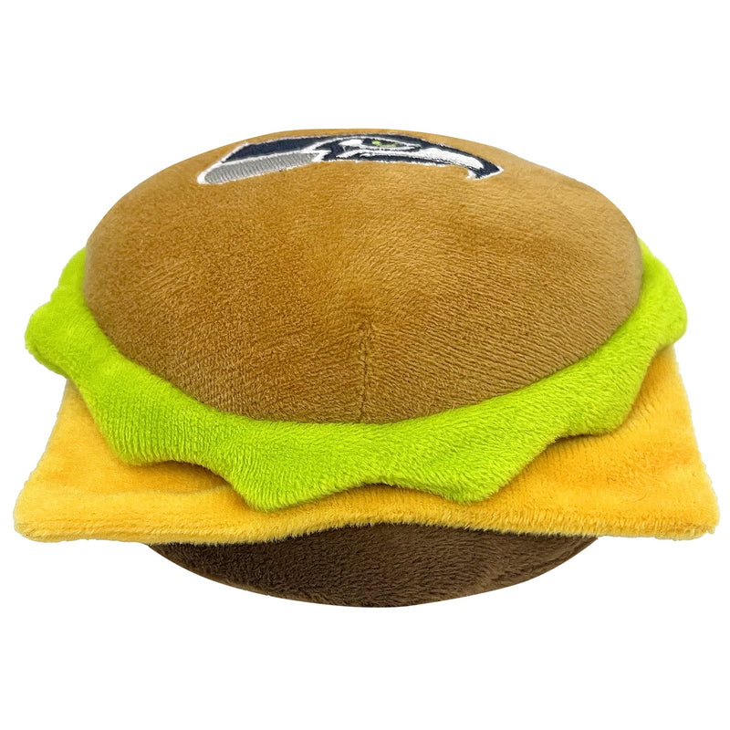 NFL Seattle Seahawks Cheese Burger Plush Dog & CAT Squeak Toy - Cutest Stadium HAMBERGER Snack Plush Toy for Dogs & Cats with Inner Squeaker & Beautiful Football Team Name/Logo - PawsPlanet Australia