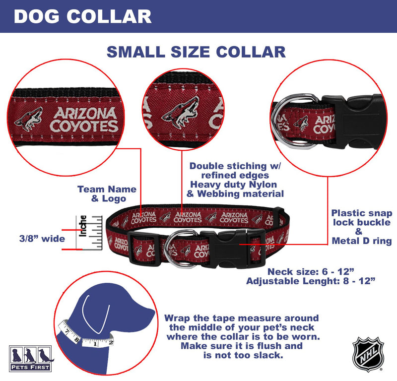 [Australia] - Pets First NHL Arizona Coyotes Collar for Dogs & Cats, Small. - Adjustable, Cute & Stylish! The Ultimate Hockey Fan Collar! NHL Collars Small (8 - 12" Length x 0.45" Width) 