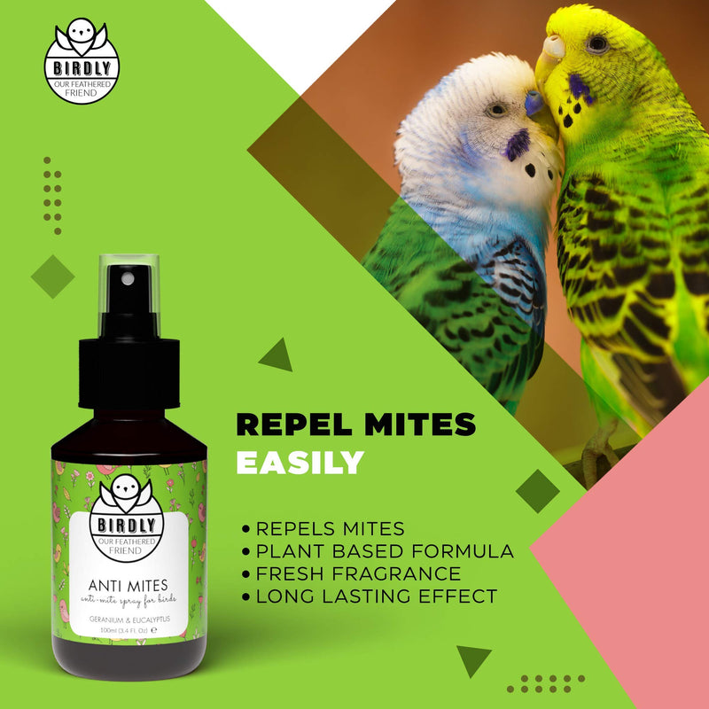 Birdly Bird Mite Spray - Bird Mite Treatment for Budgie Cage & Parrot Cage - Dust Mite Spray for Large Bird Cage - Alternate to Bird Accessories for Such as Red Mite Powder & Mite Killer - 100 ml - PawsPlanet Australia