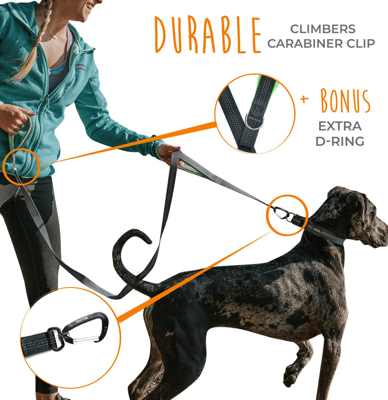 [Australia] - Mighty Paw Two Handle Dog Leash, 6 Foot Double Leash with Traffic Handle and Carabiner Clip. 2 Handles for Large Dogs and Pullers Grey 