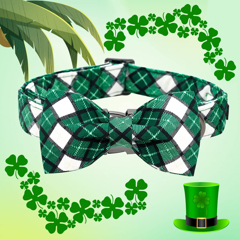 Elegant little tail St. Patrick's Day Dog Collar, Dog Collar with Bow, Green Grid Dog Collar Pet Gift Dog Bowtie Adjustable Dog Collar for Small Dogs Small (Pack of 1) A: Green Grid - PawsPlanet Australia
