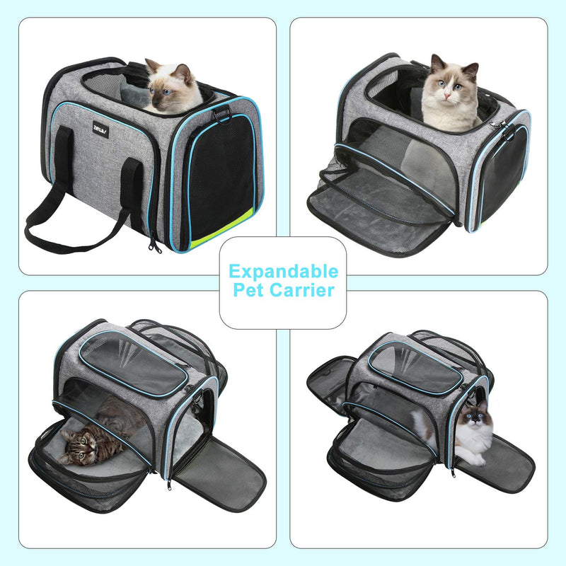 Zellar Cat Carrier, Portable Travel Pet Carrier, Dual-sided Expandable Breathable Mesh Dog Carrier, Portable Travel Pet Bag with Pockets and 2 Reflective Tapes for Cats, Puppy - PawsPlanet Australia