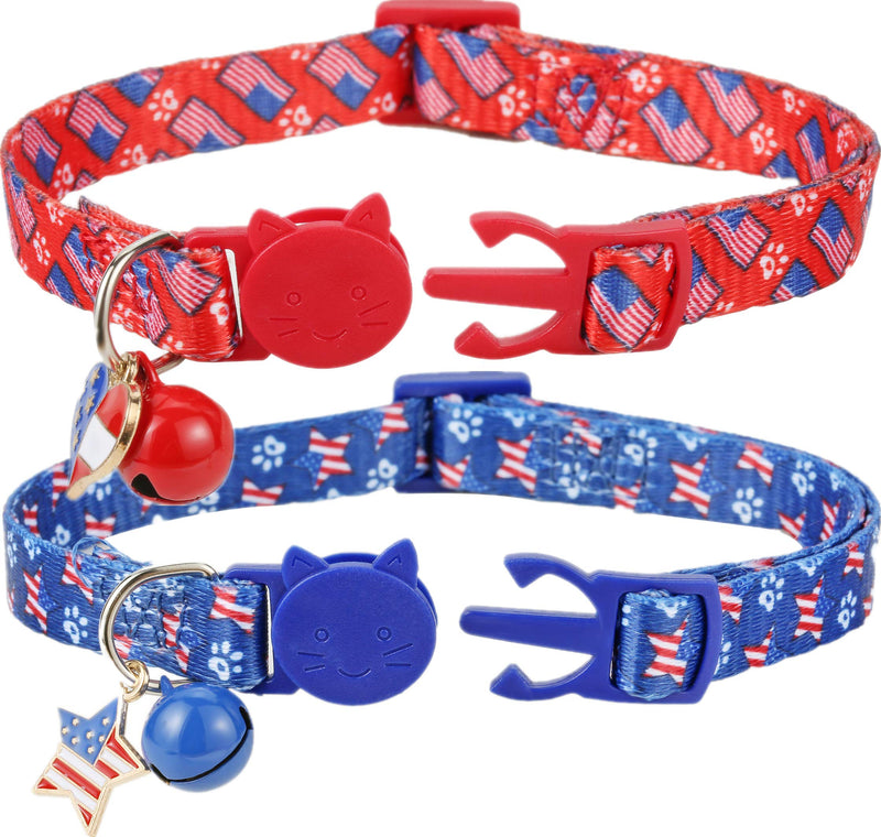 BoomBone 2 Pack American Flag Cat Collar Breakaway with Bell, USA Kitten Collar for 4th of July Independence Day - PawsPlanet Australia