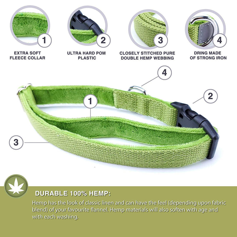 [Australia] - Petfino Natural Hemp Dog Collar (Leash Sold Separately) Fleece-Lined Collar with Reflective Safety Strip Soft and Strong for Small to Large Dogs/Pets Pure Red 