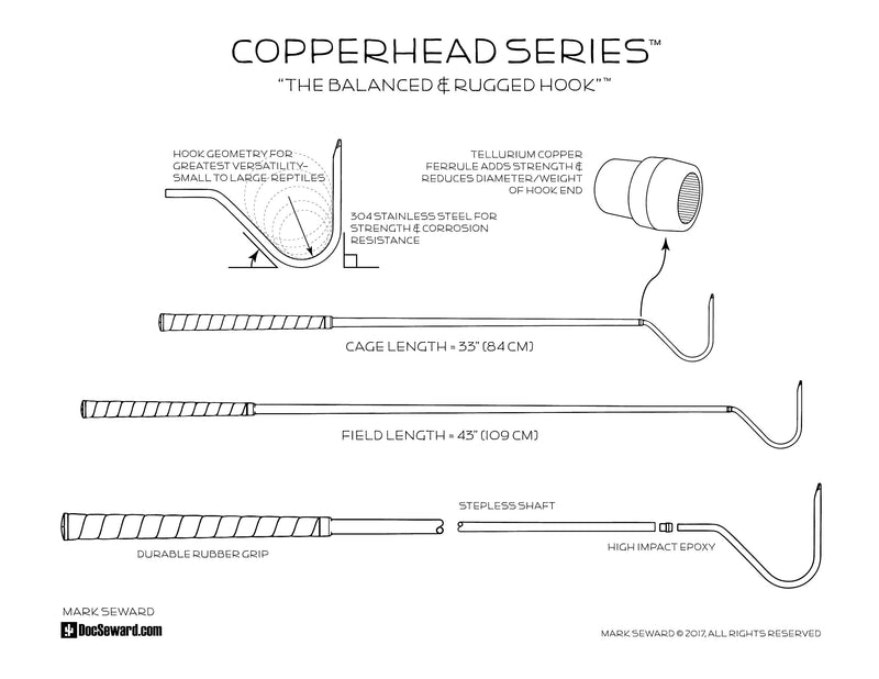 [Australia] - DocSeward Snake Hook, Copperhead Series for Snakes Small to The Size of a Ball Python, Stainless Steel & Copper, Cage Length (33 inches) Standard 33" 