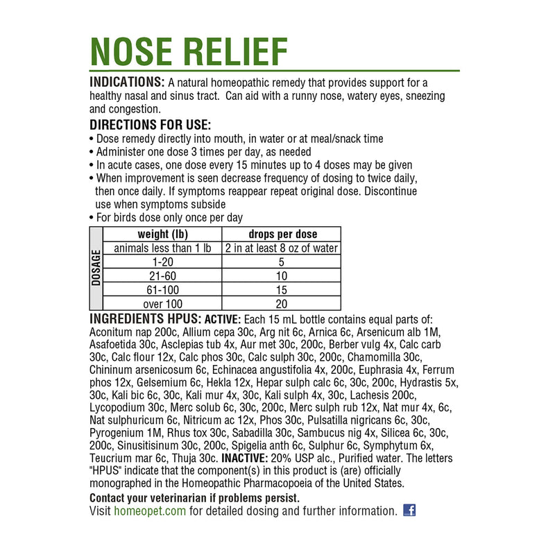 HomeoPet Nose Relief, Natural Sinus Relief for Pets, 15 Milliliters 15ml - PawsPlanet Australia