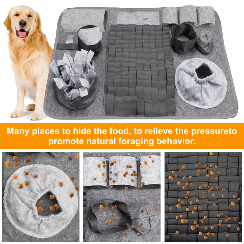 Dog sniffing carpet, washable training mat, feeding mat, sniffing carpet for dogs, smelling training, training mat against boredom and stimulation, slow feeding pad for puppies (66 x 42 cm), grey - PawsPlanet Australia