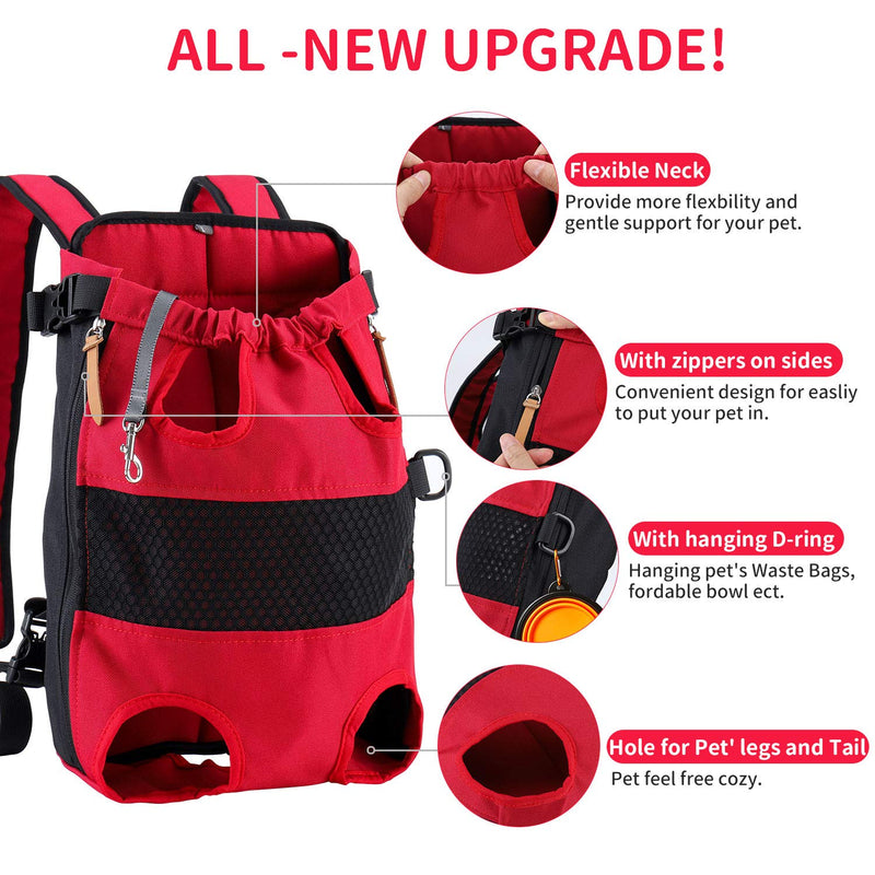 HAPPY HACHI Pet Carrier Backpack, New Upgrade Adjustable Safe Cat Dog Front Bags Lightweight Head Legs Tail Out Hands Free for Traveling Hiking Camping (XL, Red) XL - PawsPlanet Australia