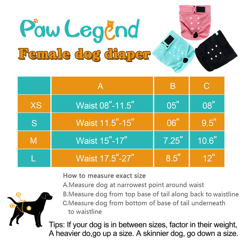 [Australia] - Paw Legend Reusable Female Dog Diapers, Pack of 3 Small (11.5''-15'' Waist) Cheerful (Black Lining) 