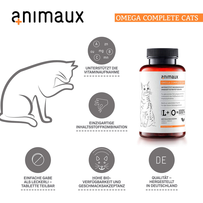 animaux - omega complete for cats fish oil tablets I Essential Omega 3,6 & 9 fatty acids to support metabolism, bone structure & cardiovascular system I BARF supplement with salmon oil for skin & coat - PawsPlanet Australia