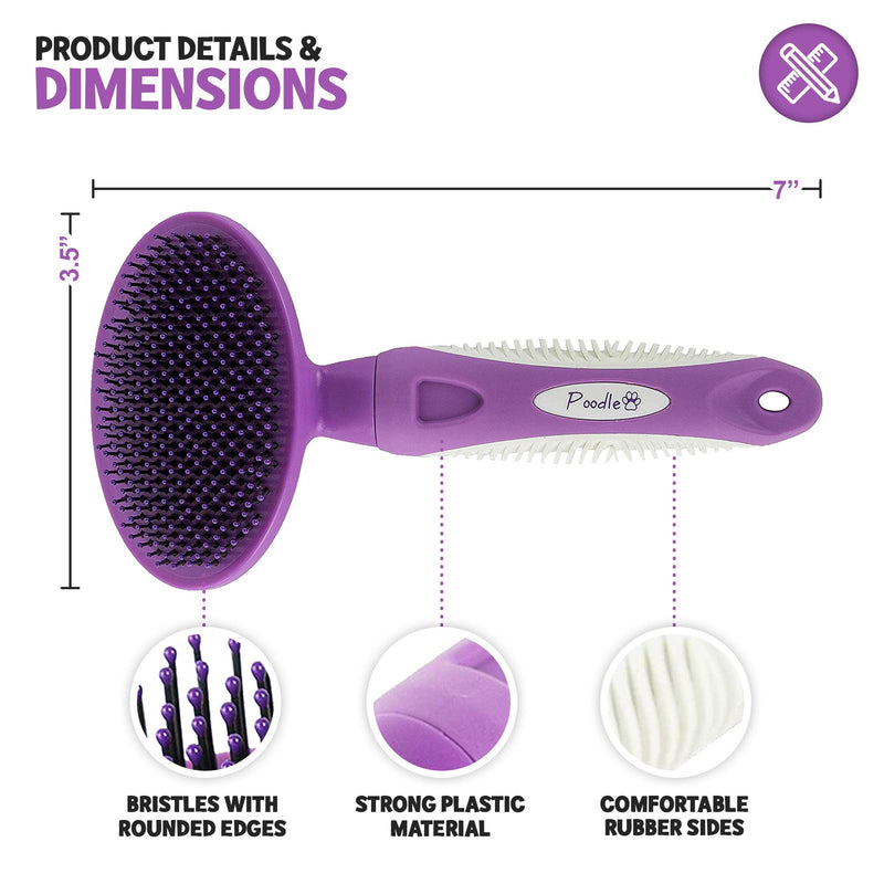 Round Bristle Pet Brush for Dogs and Cats - Gentle Grooming for Short or Long Hair - Soft Tool for Sensitive Skin Removes Dander, Dirt, and Detangles - Purple - PawsPlanet Australia