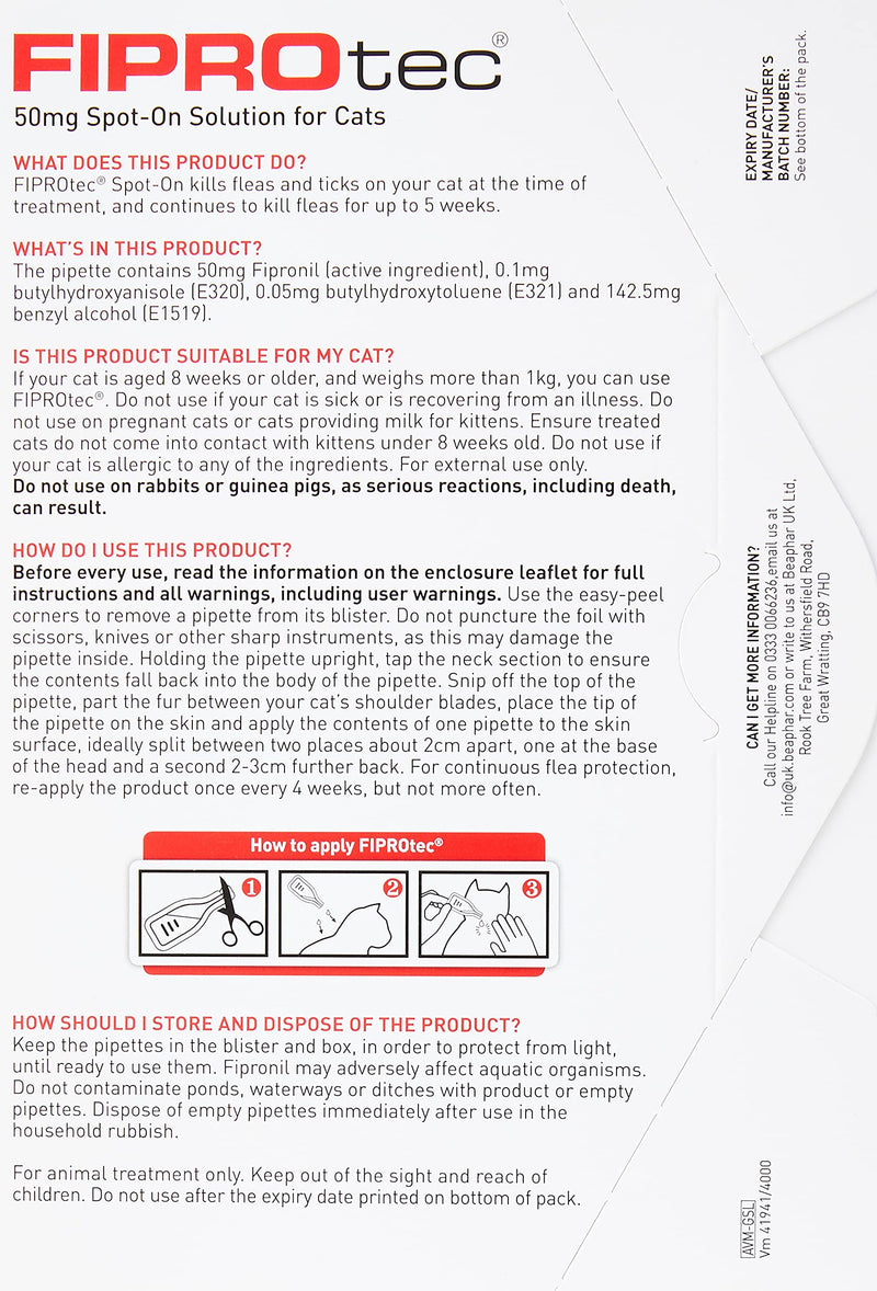 Beaphar Fiprotec Spot On Cat, 6 Pipettes - PawsPlanet Australia