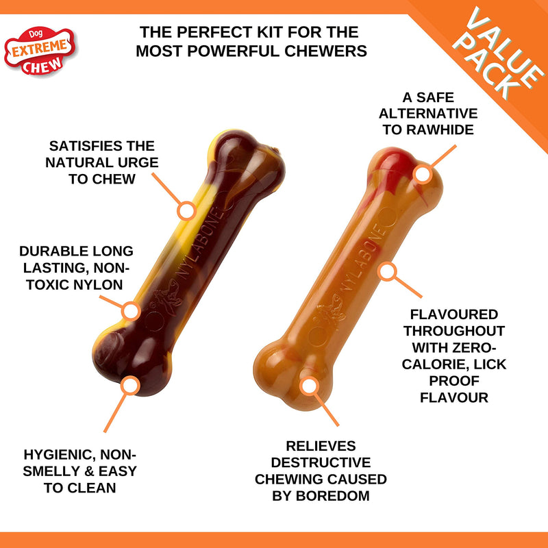 Nylabone Extreme Tough Dog Chew Toy Bones, Cheeseburger & Apple Flavour, 2-piece, Small, For Dogs Up To 11 kg Small (2 Count) - PawsPlanet Australia