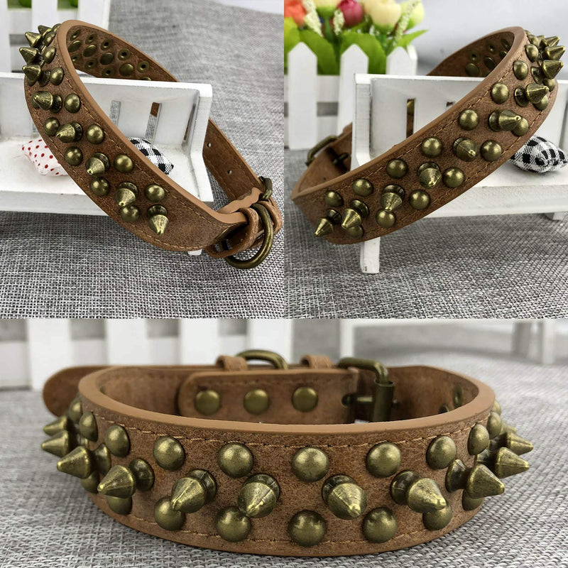 Newtensina Retro Bronze Studded Dog Collar Puppy Collar with Rivets for Small Dogs Medium Dogs - Brown - L - PawsPlanet Australia