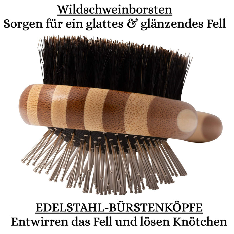Golden Pets Bamboo 2 in 1 dog brush & cat brush I smoothing and de-matting I medium - long-haired fur suitable I dog comb for undercoat I + free care manual - PawsPlanet Australia