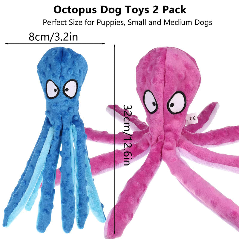 Phoetya 2Pcak Dog Squeaky Toys Octopus No Stuffing Crinkle Plush Dog Chew Toys for Puppy Teething Small Medium Dogs Training - PawsPlanet Australia