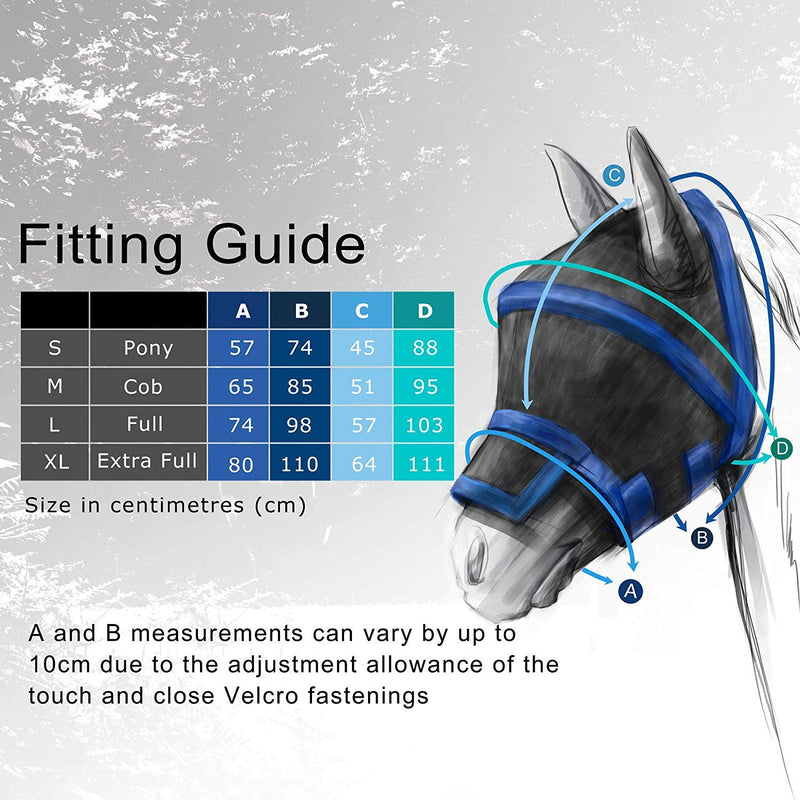 Harrison Howard Maskology Supreme Horse Fly mask Black/Blue (Cob) Cob (Medium) Blue-Black - PawsPlanet Australia