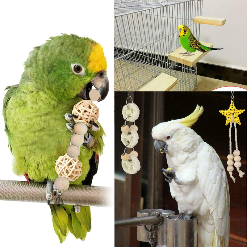 [Australia] - DSSPORT 8 PCS Natural Wood Parrots Bird Swing Toys, Swing Chewing Hanging Perches with Bells Finch Toys for Parakeets, Budgie, Love Birds 