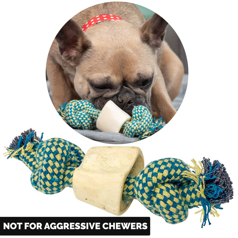 Choy All Natural Rope and Water Buffalo Bone Dog Chew and Dog Toys (Eco-Friendly Interactive Dog Toys, Dog Chew Toy, Dog Bone, Dog Rope Toy, and Dog Tug Toy in One) Three Style Options Available Small (Pack of 1) Small Rope - PawsPlanet Australia