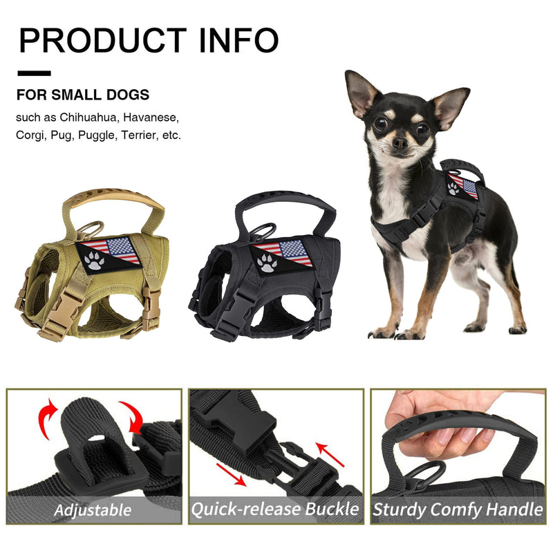 Tactical Small Dog Harness Tactical Puppy Vest with Rubber Handle K9 Military Adjustable Pet Cat Vest Harness for Outdoor Training XS Dog Harness Black harness - PawsPlanet Australia